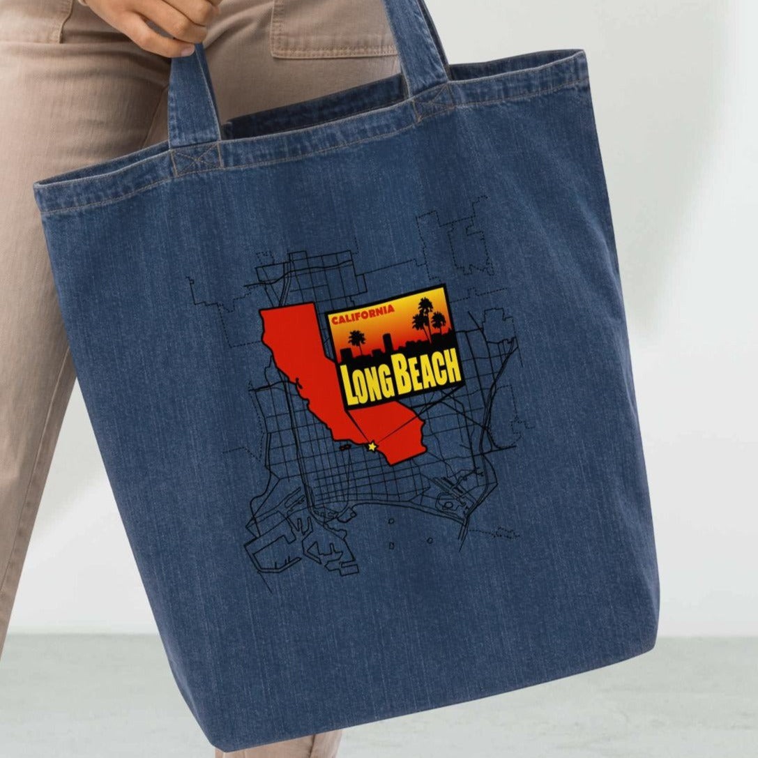 Long Beach Map Tote Bag - XL Organic Denim