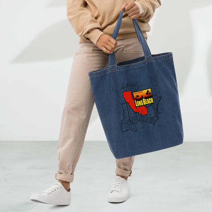 Long Beach Map Tote Bag - XL Organic Denim